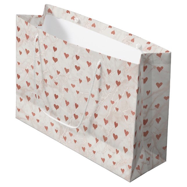 Rose Gold Marble Hearts Gift Bag (Front Angled)