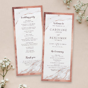 Rose gold marble luxury modern wedding program programme