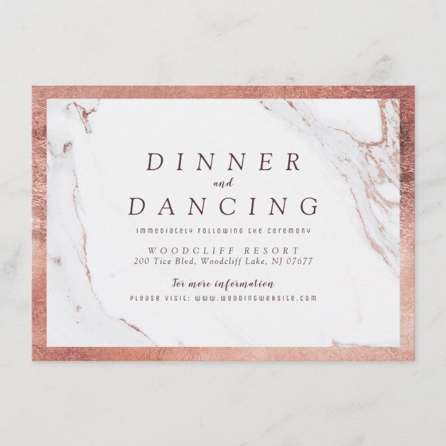 Rose gold marble luxury modern wedding reception enclosure card (Front)