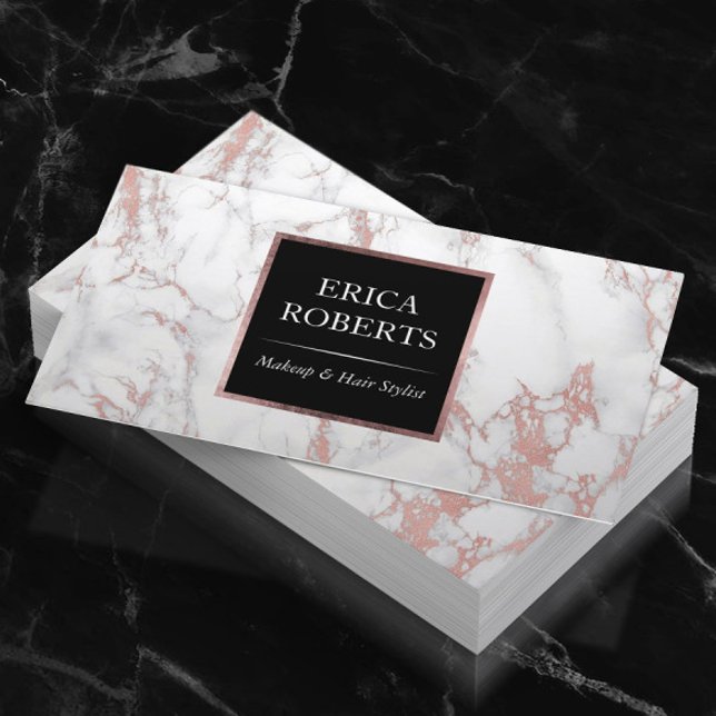 Rose Gold Marble Makeup Artist Hair Stylist Salon Business Card (Creator Uploaded)