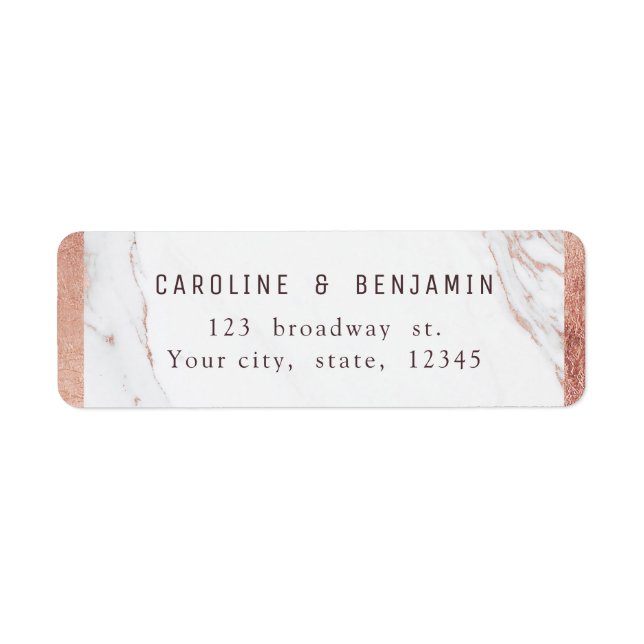 Rose gold marble modern wedding return address (Front)