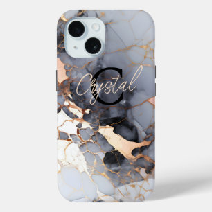 Rose Gold Marble Monogram Custom iPhone 15 Case