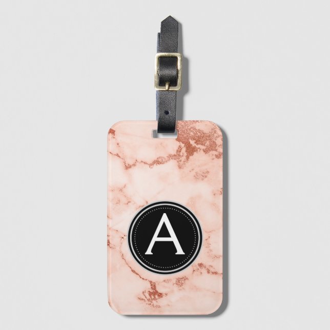 Rose Gold Marble Monogram Luggage Bag Tag (Front Vertical)