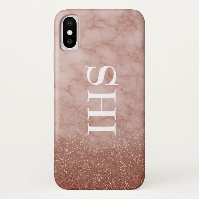 Rose Gold Marble Monogram Phone Case (Back)