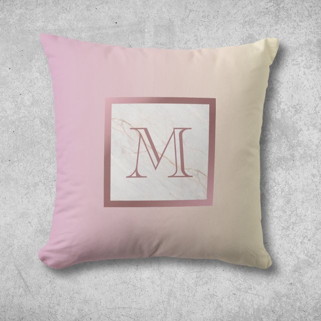 Rose Gold Marble Monogram Pink Ombre Cushion (Creator Uploaded)