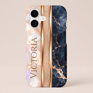 Rose Gold Marble Navy Blue