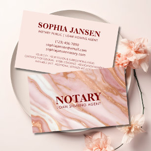 Rose Gold Marble Notary Public Loan Signing Agent Business Card