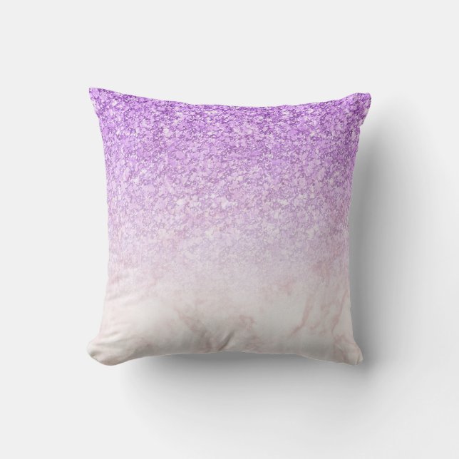 Rose-Gold Marble Ombre & Purple Glitter Cushion (Front)
