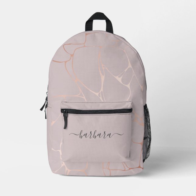 Rose Gold Marble Pattern Printed Backpack (Front)