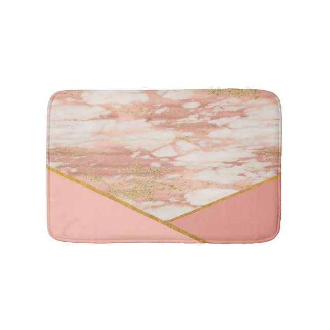 Rose Gold Marble Pink Geometric Modern Bath Mat (Front)