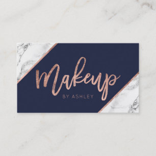 Rose gold marble script navy makeup typography business card