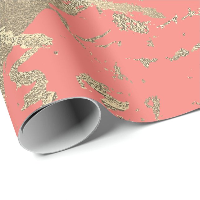 Rose Gold Marble Shiny Glam Coral Abstract Minimal Wrapping Paper (Roll Corner)