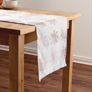Rose Gold & Marble Snowflake Christmas Pattern Short Table Runner