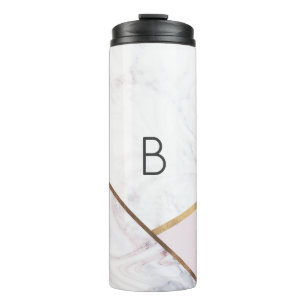 Rose Gold Marble Swirl & Blush Pink Bronze Glam Thermal Tumbler