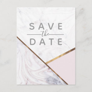 Rose Gold Marble Swirl & Blush Pink Save the Date Announcement Postcard