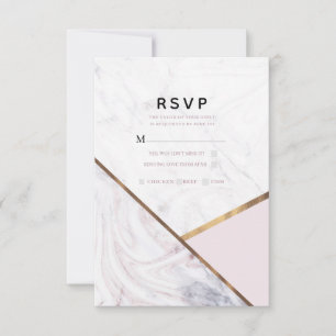 Rose Gold Marble Swirl Blush Pink Wedding RSVP Card