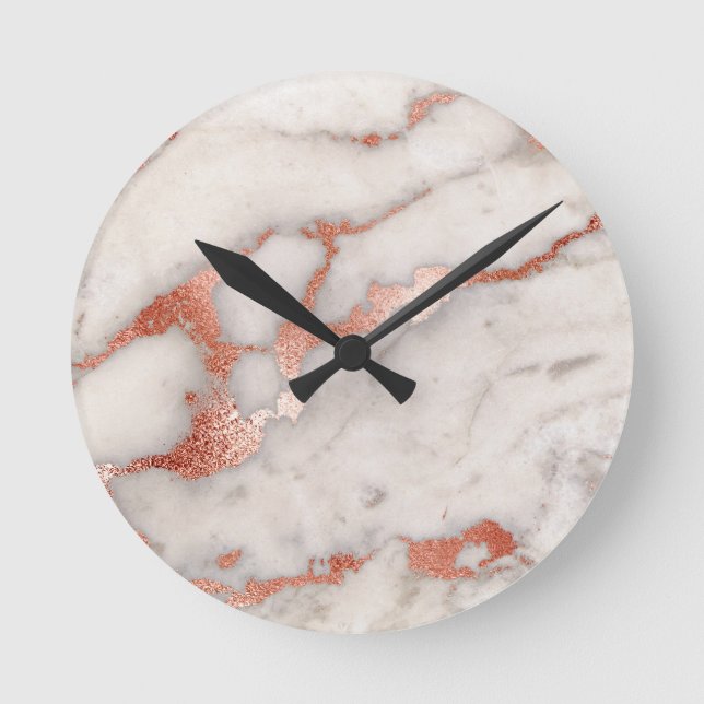 Rose Gold Marble Texture Round Clock (Front)