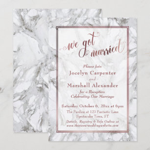 Rose Gold Marble We Got Married Reception Invitation