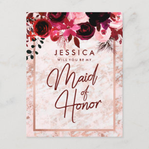 Rose Gold Marble Will You Be My Maid of Honour Invitation