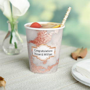 Rose Gold Marbled Personalised Special Occasion  Paper Cups