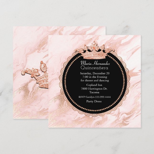 Rose Gold Marbled Quinceanera Invitation (Front/Back)