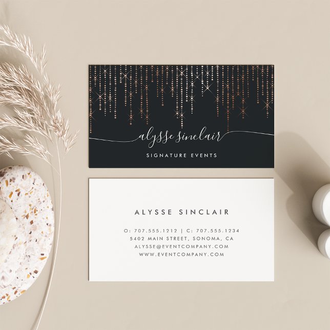 Rose Gold Marquee Signature Calligraphy Script Business Card (Creator Uploaded)