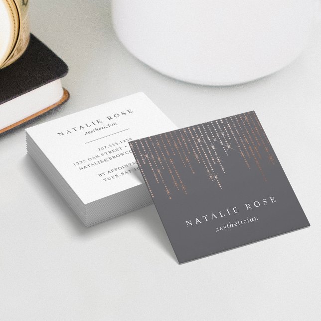 Rose Gold Marquee Square Business Card (Creator Uploaded)