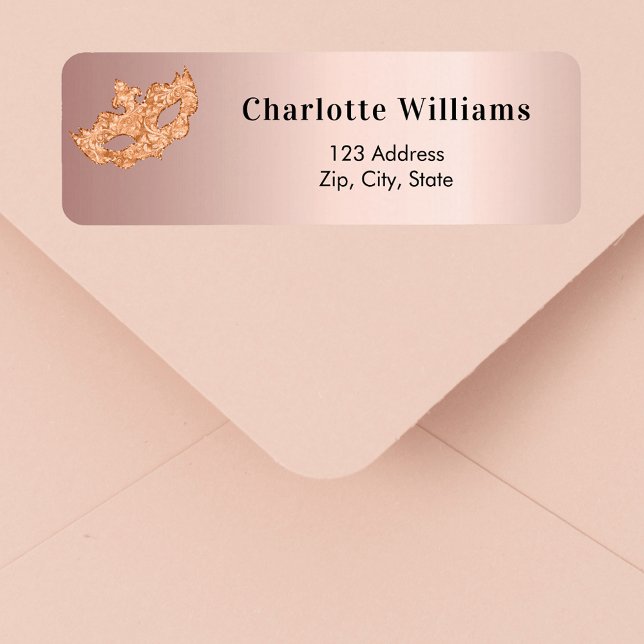Rose gold masquerade party return address (Creator Uploaded)