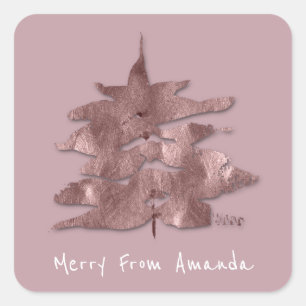 Rose Gold Mauve Christmas Tree Grey Contemporary Square Sticker