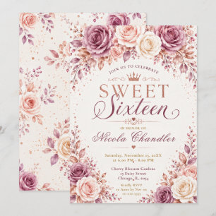 Rose Gold Mauve Sweet Sixteen Invitation