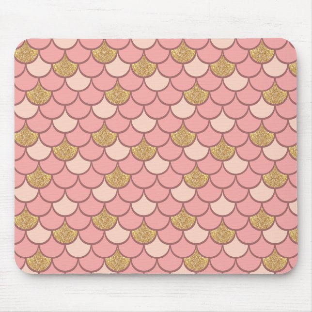 Rose gold mermaid scale with glitter effect mouse pad (Front)