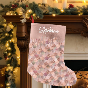 Rose Gold Mermaid Scales Personalized Small Christmas Stocking