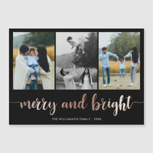 Rose Gold Merry & Bright on Black   Holiday Photo