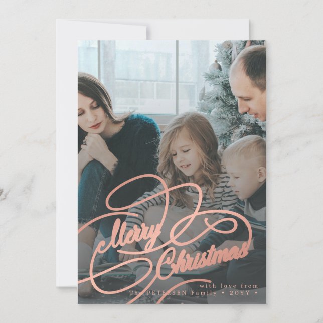 Rose gold Merry Christmas 5 photo collage Holiday Card (Front)