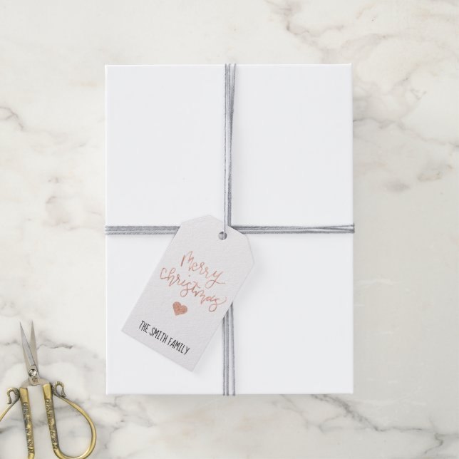 Rose Gold Merry Christmas Gift Tag (With Twine)