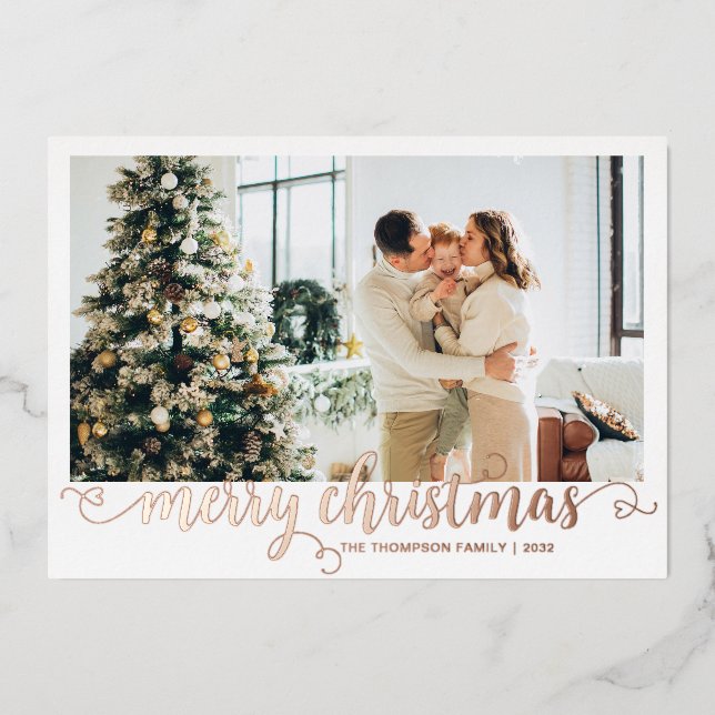 Rose Gold Merry Christmas Heart Script Photo (Front)