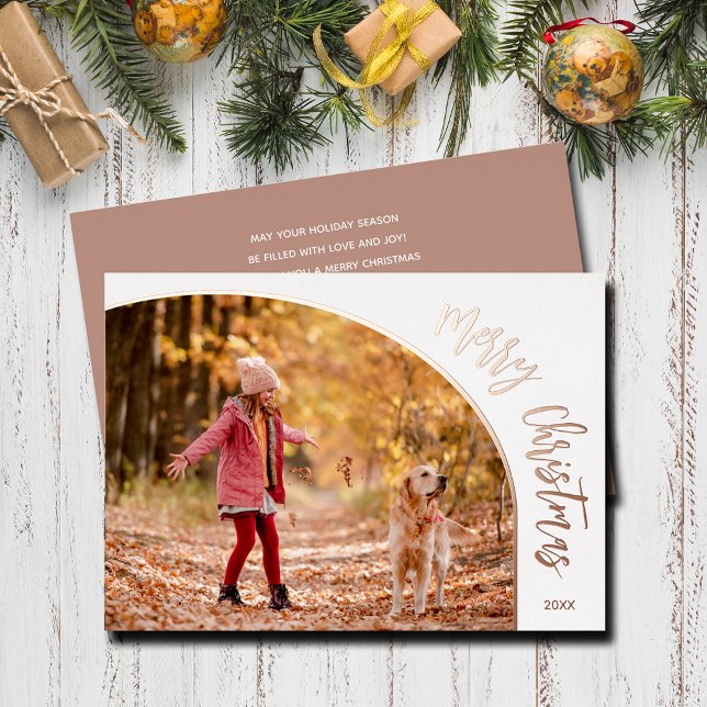 Rose Gold Merry Christmas Script (Merry Christmas REAL rose gold foil holiday photo cards)