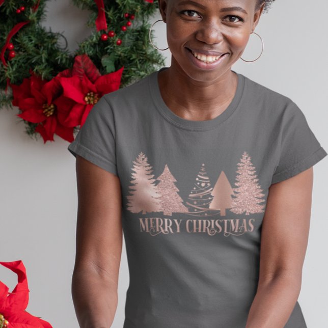 Rose Gold Merry Christmas Tree Holiday T-Shirt (Creator Uploaded)