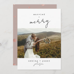 Rose Gold Merry & Married Christmas Photo  Holiday Card