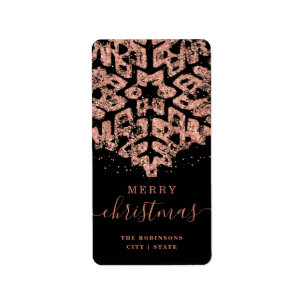 Rose Gold Merry Xmas Holidays Glitter Black Label