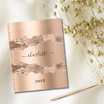 Rose gold metal agate marble name script 2024 planner<br><div class="desc">Rose gold faux metal and agate,  marble stone print as background.  Personalise and add your name. The name is written with a modern hand lettered style script.</div>