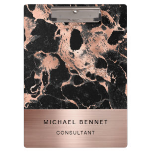 Rose Gold Metal Black Marble Consultant Business Clipboard