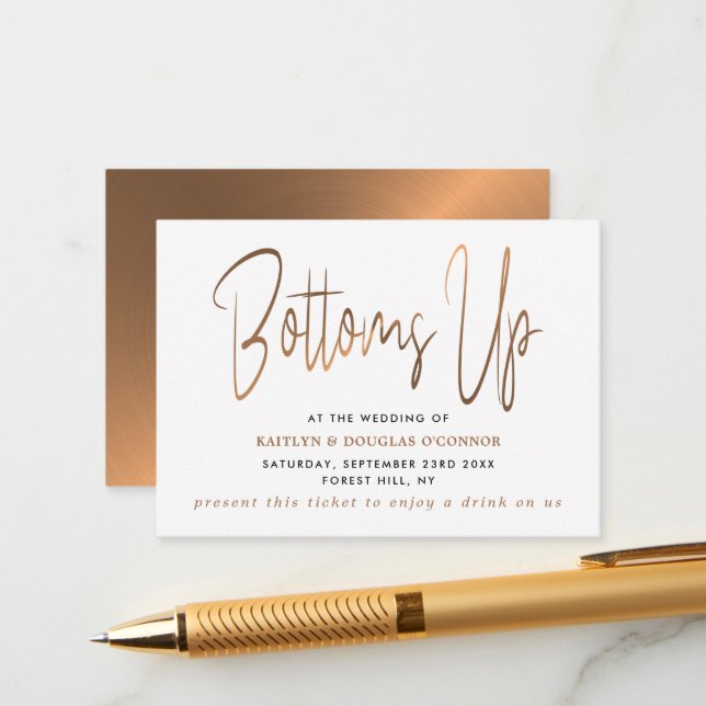 Rose Gold Metal Effect Style Free Drink Ticket Enclosure Card (Front/Back In Situ)