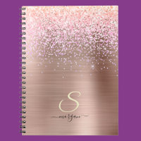 Rose Gold Metal, Glitter, Script Name & Initial