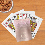 Rose Gold Metal, Glitter, Script Name & Initial Playing Cards<br><div class="desc">A trendy design of faux brushed rose gold metal and glitter with black script name and pale yellow initial.</div>