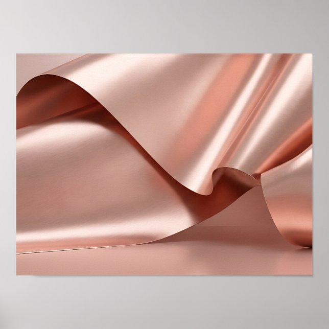 Rose Gold Metallic Abstract Folded Waves Poster (Front)