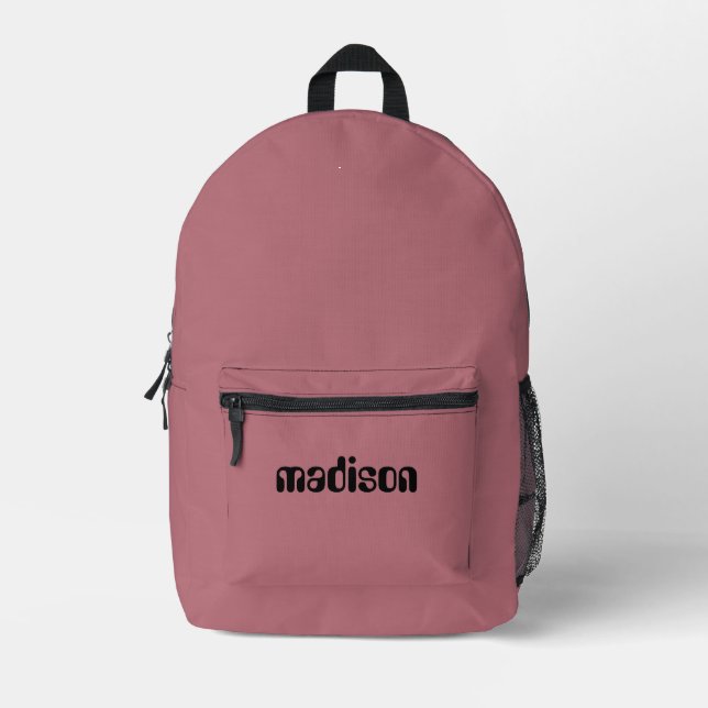 Rose Gold Metallic and Black Personalised Name  Printed Backpack (Front)