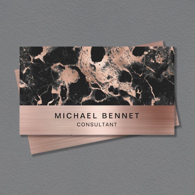 Rose Gold Metallic Black Marble Consultant Business Card (Creator Uploaded)