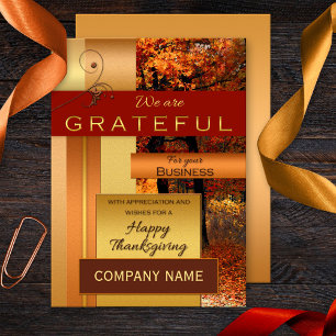 Rose Gold Metallic Corporate Thanksgiving Card