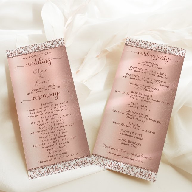 Rose Gold Metallic Damask Glam Wedding   Programme (Creator Uploaded)